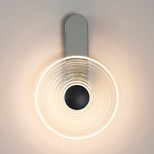 Irvine 7w LED Wall Light in Chrome with Clear Ripple Glass Shade with Satin Black Cap