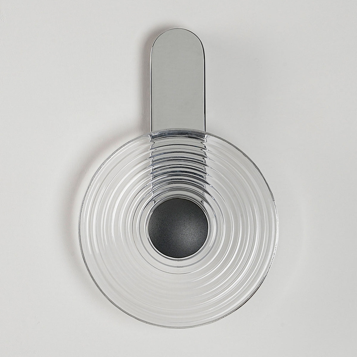Irvine 7w LED Wall Light in Chrome with Clear Ripple Glass Shade with Satin Black Cap