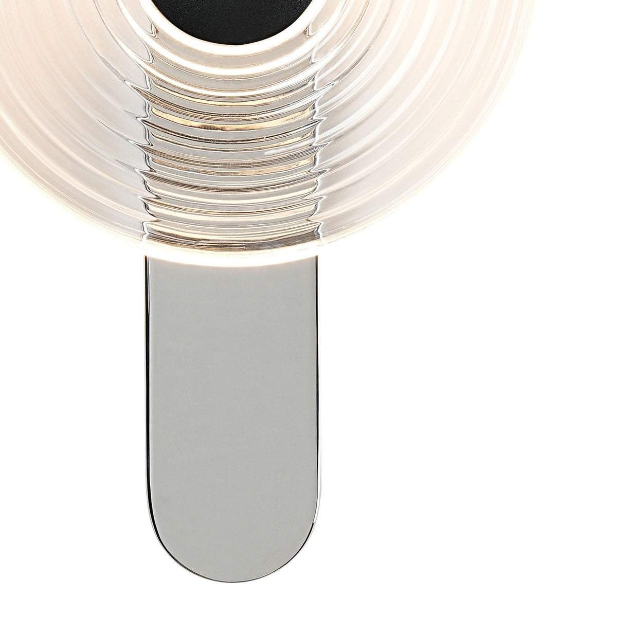 Irvine 7w LED Wall Light in Chrome with Clear Ripple Glass Shade with Satin Black Cap