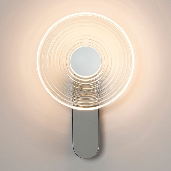 Irvine 7w LED Wall Light in Chrome with Clear Ripple Glass Shade with Satin White Cap