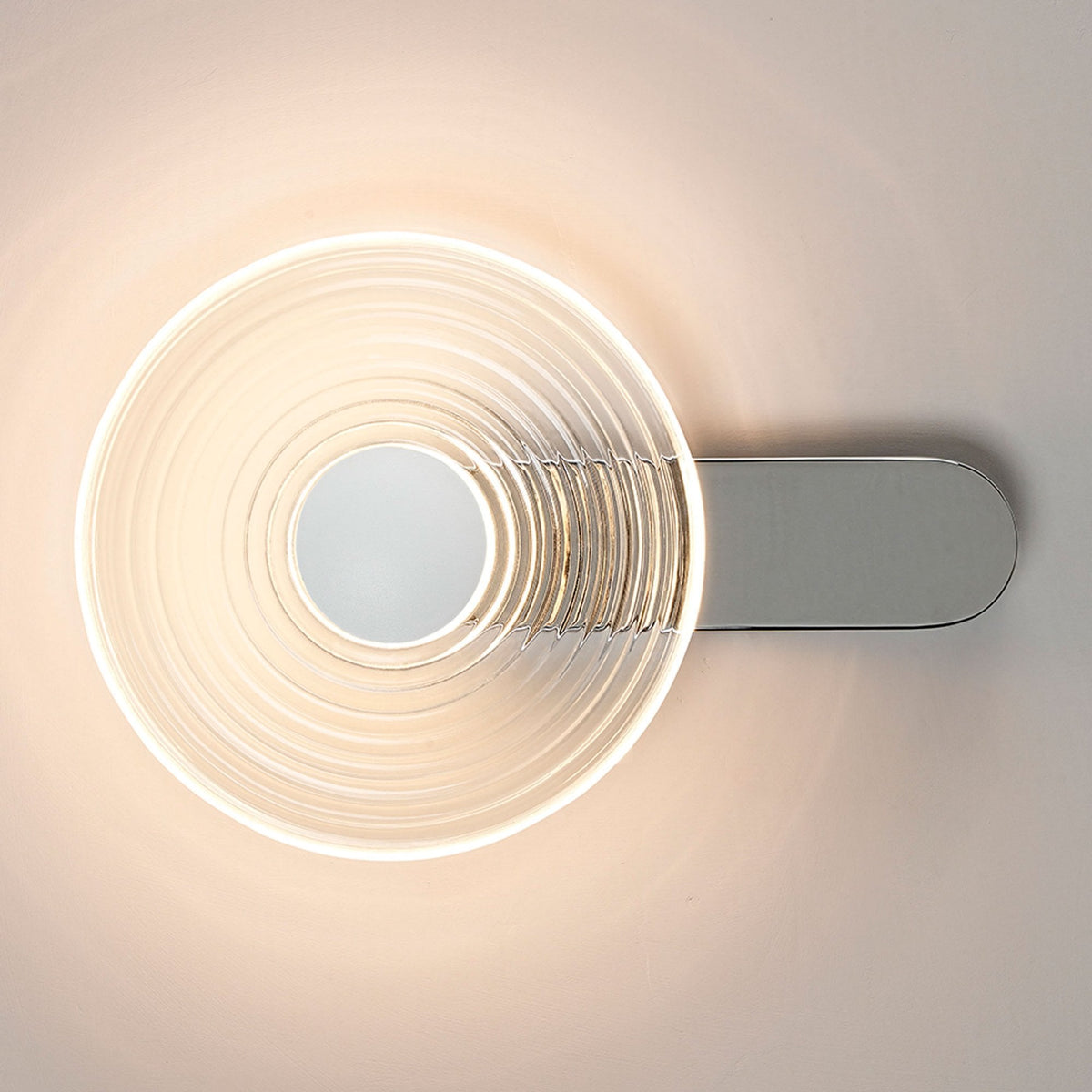 Irvine 7w LED Wall Light in Chrome with Clear Ripple Glass Shade with Satin White Cap