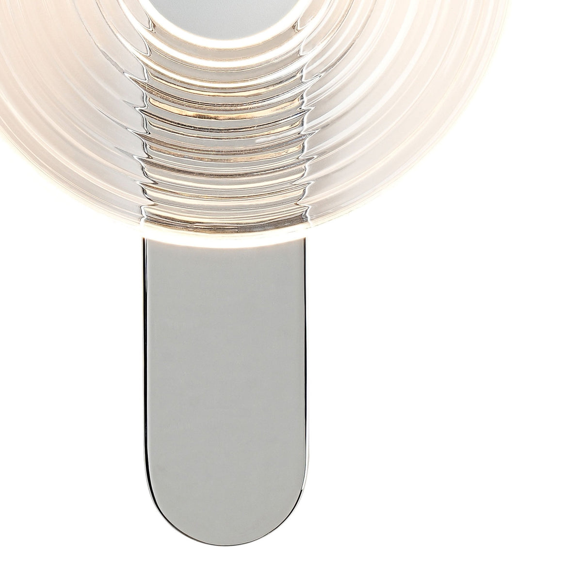 Irvine 7w LED Wall Light in Chrome with Clear Ripple Glass Shade with Satin White Cap