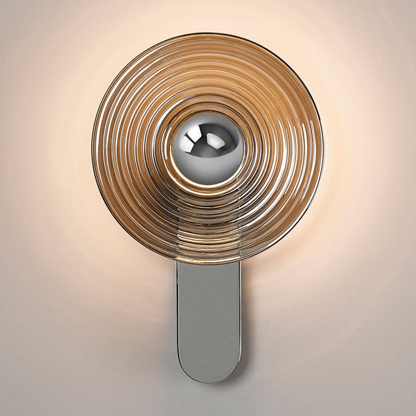 Irvine 7w LED Wall Light in Chrome with Smoke Ripple Glass Shade with Chrome Cap