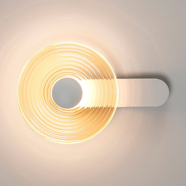 Irvine 7w LED Wall Light in Satin White with Amber Ripple Glass Shade with Satin White Cap