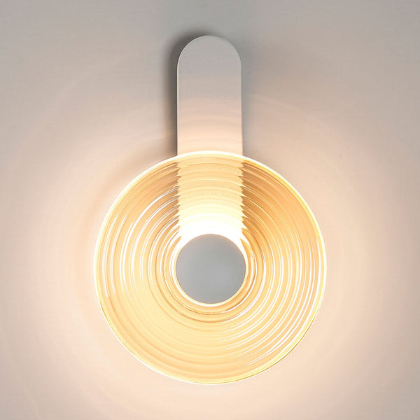 Irvine 7w LED Wall Light in Satin White with Amber Ripple Glass Shade with Satin White Cap