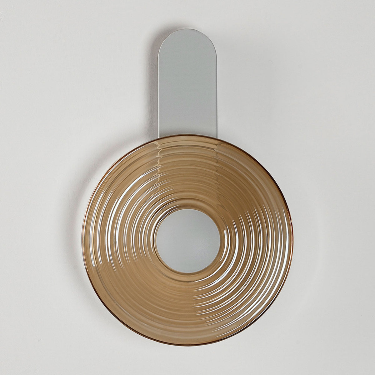 Irvine 7w LED Wall Light in Satin White with Amber Ripple Glass Shade with Satin White Cap