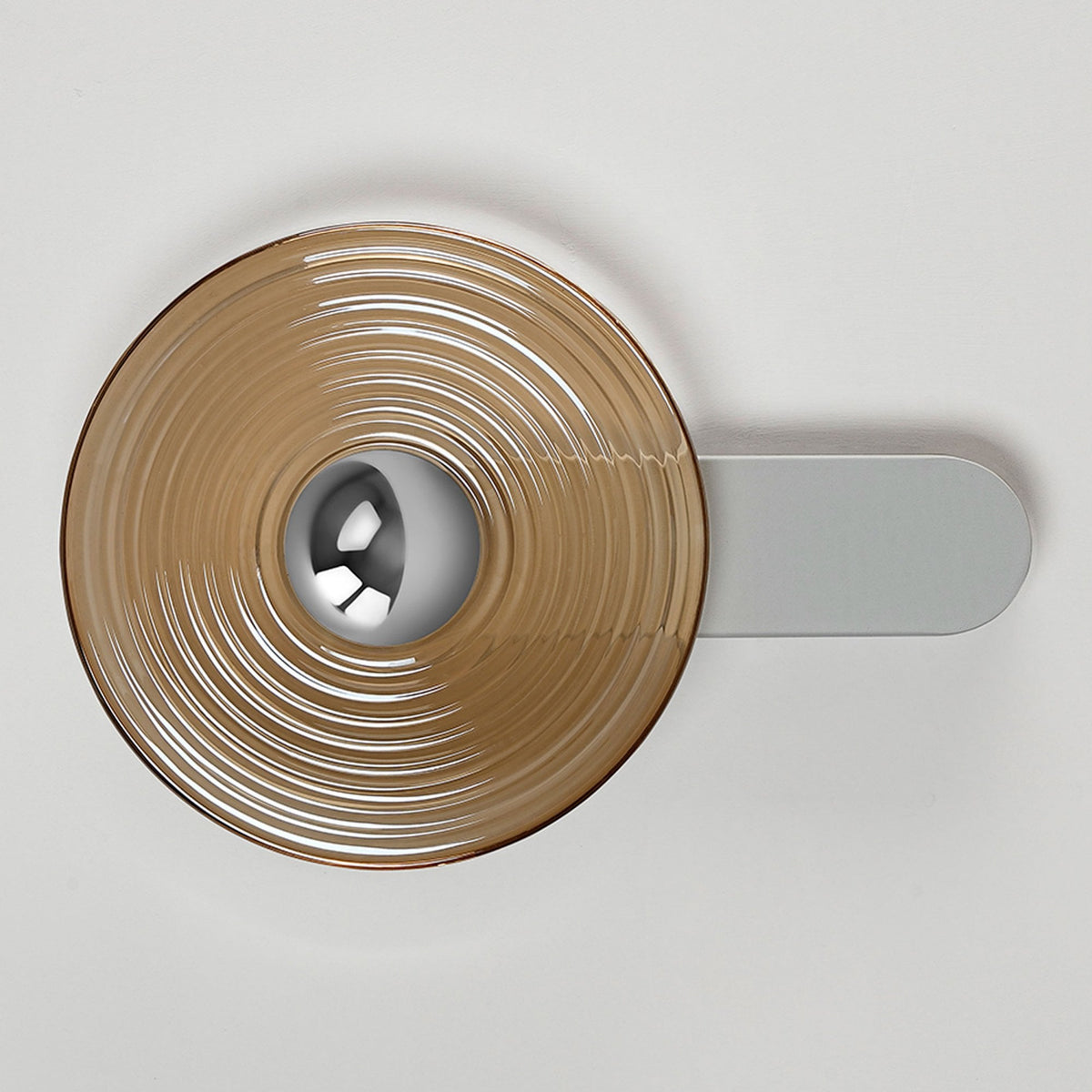 Irvine 7w LED Wall Light in Satin White with Amber Ripple Glass Shade with Chrome Cap