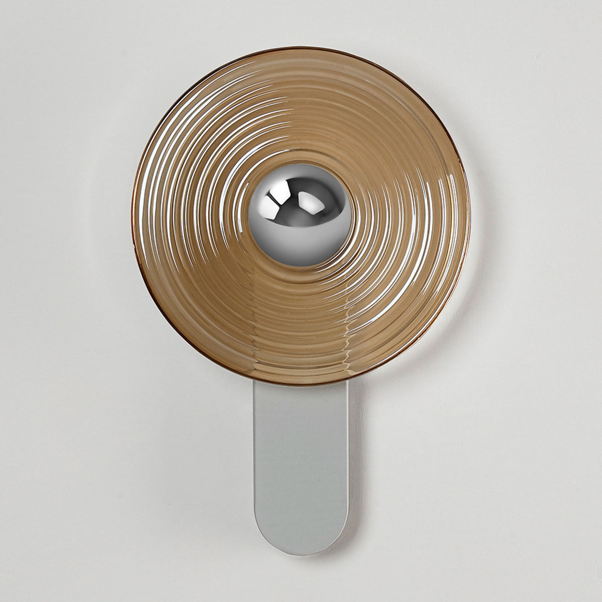 Irvine 7w LED Wall Light in Satin White with Amber Ripple Glass Shade with Chrome Cap