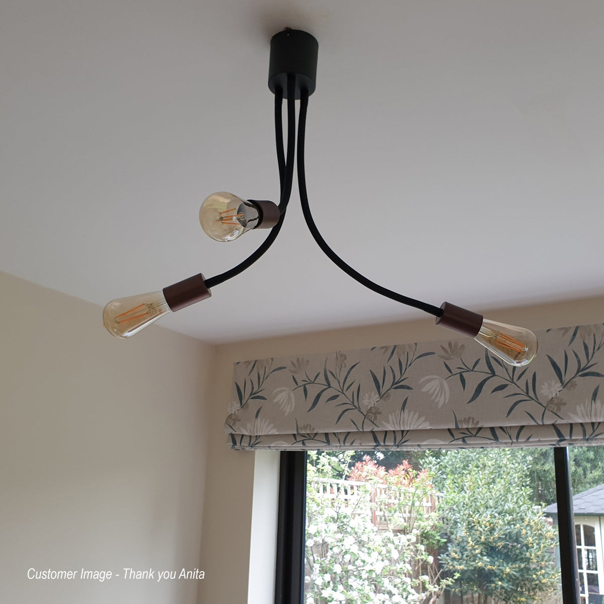 Wooton Flexible Ceiling 3 Light E27 in Black and Brushed Copper