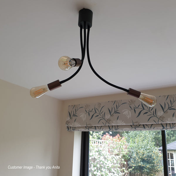 Wooton Flexible Ceiling 3 Light E27 in Black and Brushed Copper