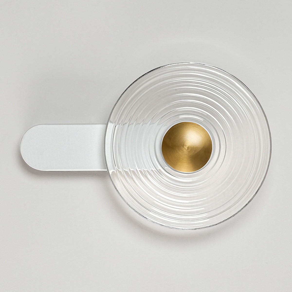 Irvine 7w LED Wall Light in Satin White with Clear Ripple Glass Shade with Brass Cap