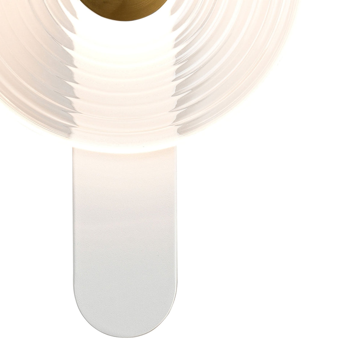 Irvine 7w LED Wall Light in Satin White with Clear Ripple Glass Shade with Brass Cap
