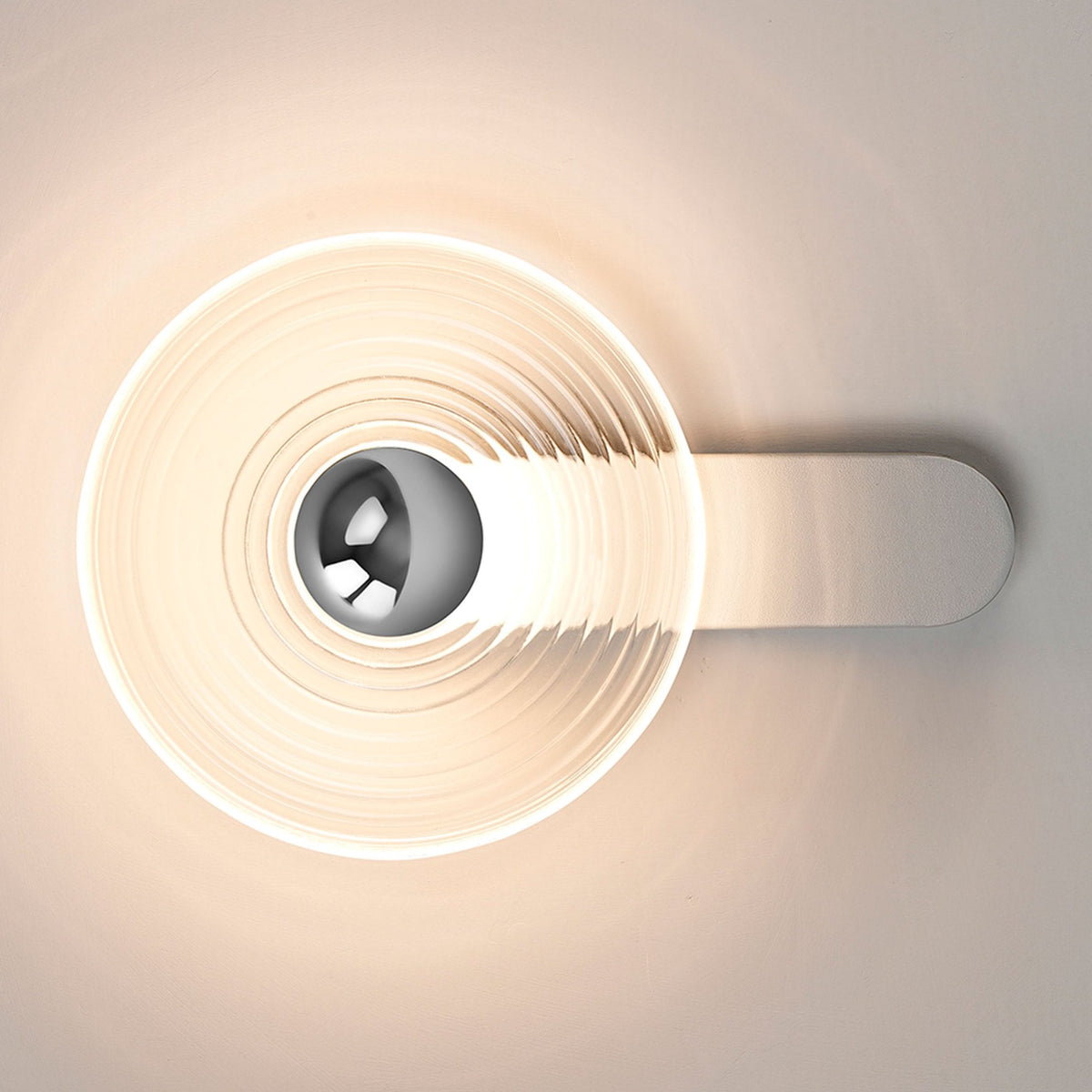 Irvine 7w LED Wall Light in Satin White with Clear Ripple Glass Shade with Chrome Cap