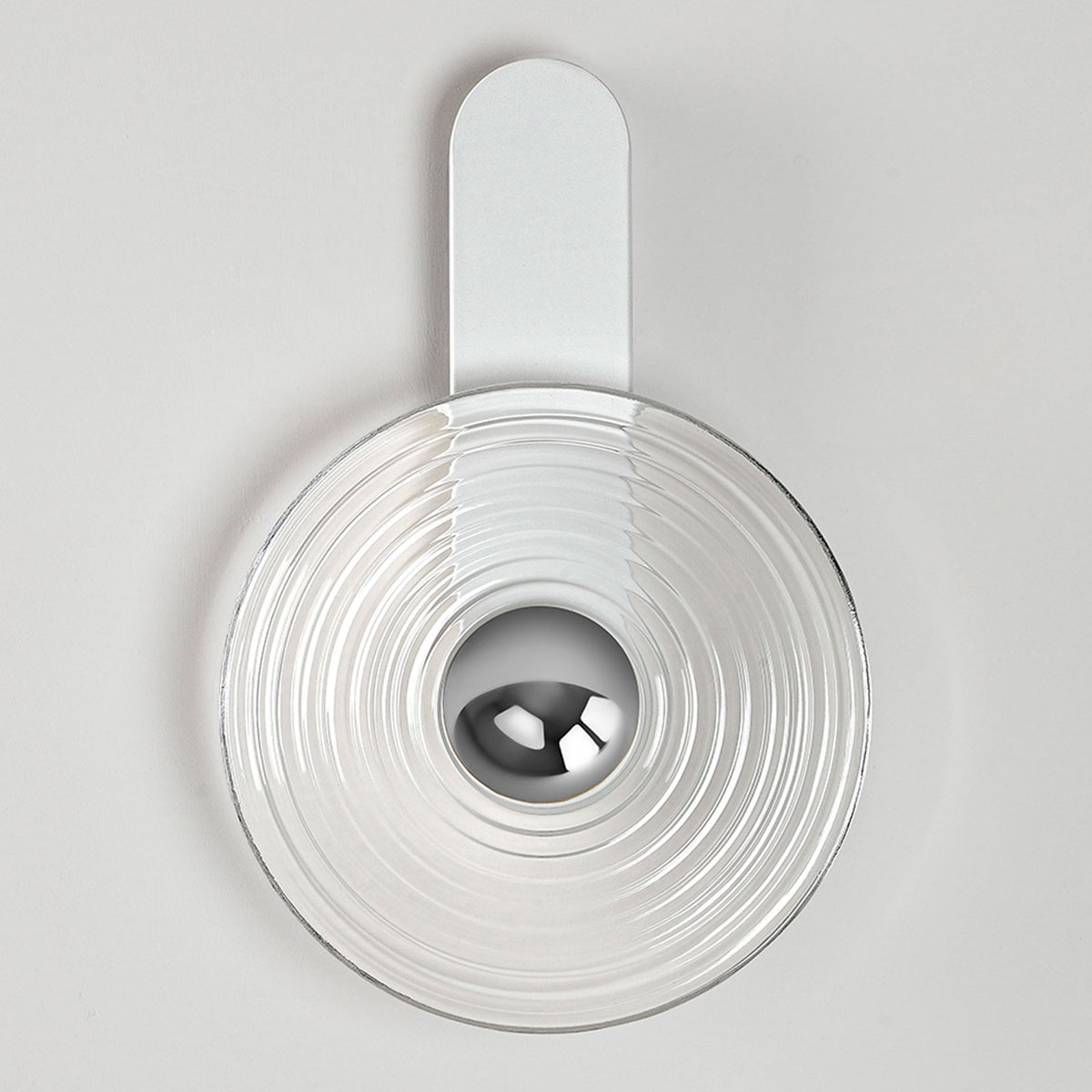 Irvine 7w LED Wall Light in Satin White with Clear Ripple Glass Shade with Chrome Cap