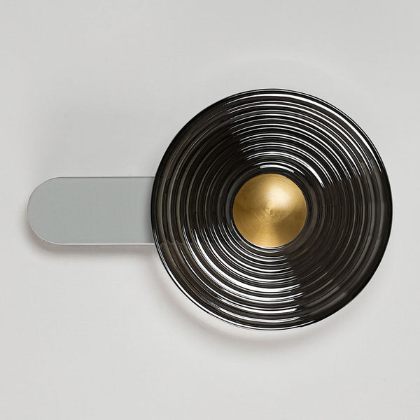 Irvine 7w LED Wall Light in Satin White with Smoke Ripple Glass Shade with Brass Cap