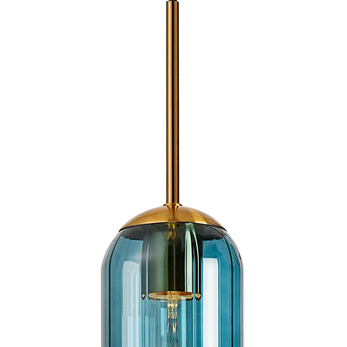 Hamble Single Pendant in Brass Gold Finish with Blue Glass