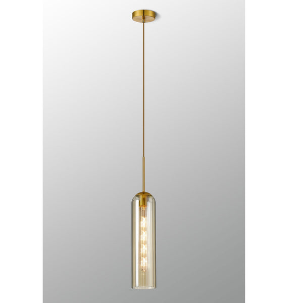 Hamble Single Pendant in Brass Gold Finish with Cognac Glass