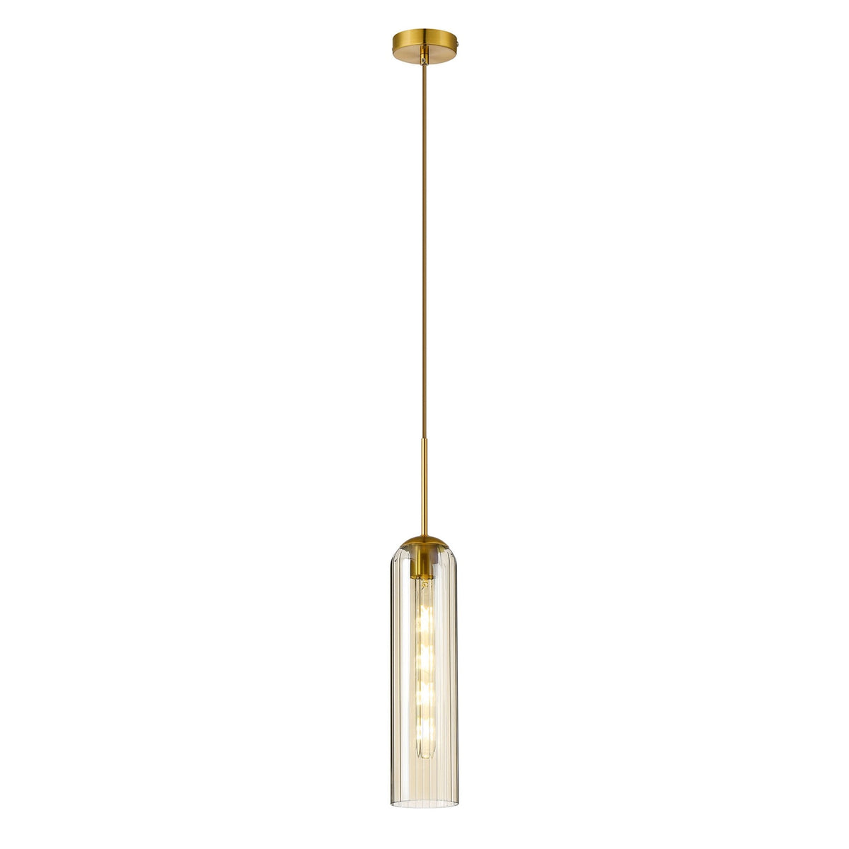 Hamble Single Pendant in Brass Gold Finish with Cognac Glass