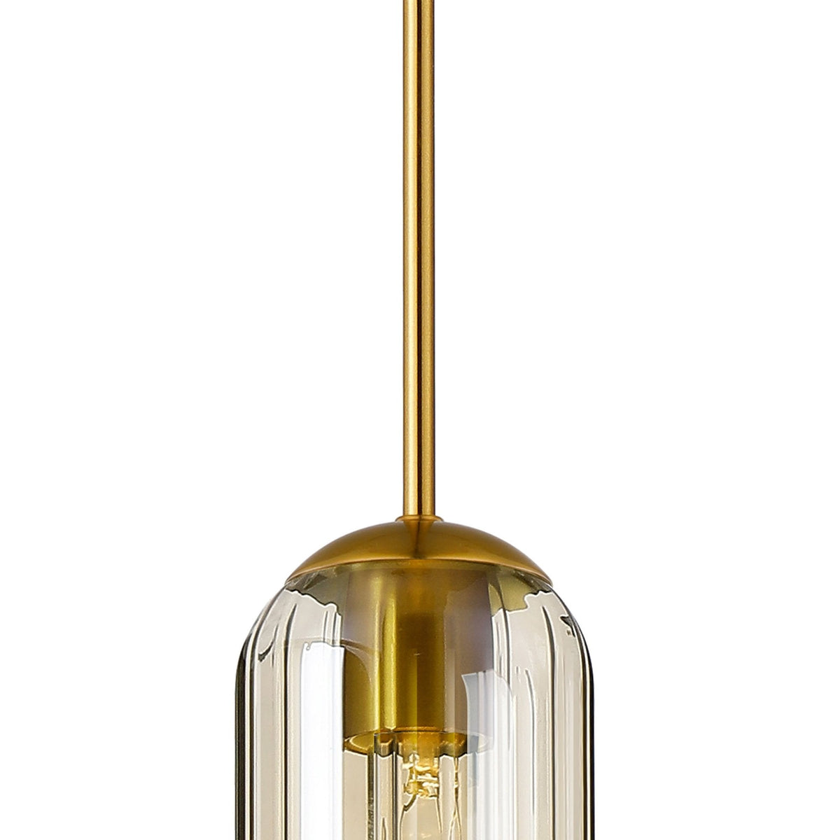 Hamble Single Pendant in Brass Gold Finish with Cognac Glass