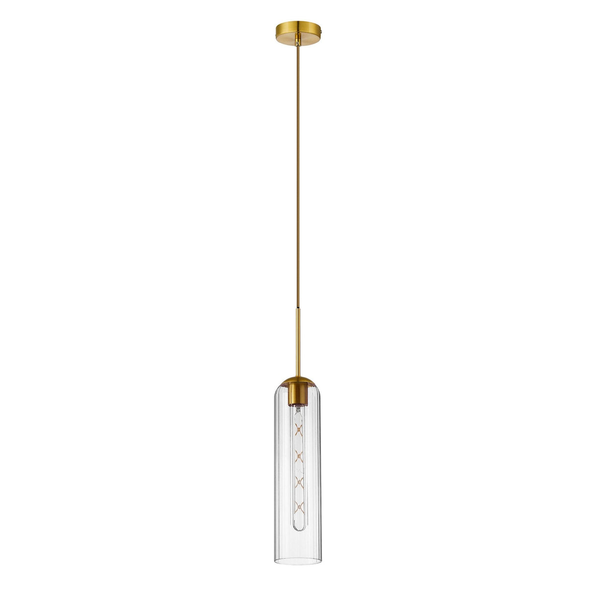 Hamble Single Pendant in Brass Gold Finish with Clear Glass