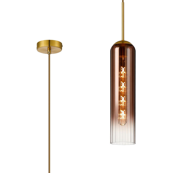 Hamble Single Pendant in Brass Gold Finish with Copper Fade Glass