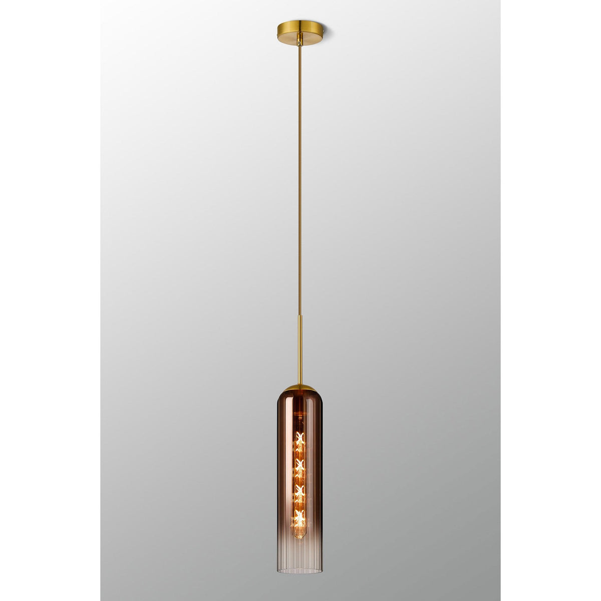 Hamble Single Pendant in Brass Gold Finish with Copper Fade Glass