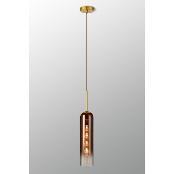 Hamble Single Pendant in Brass Gold Finish with Copper Fade Glass