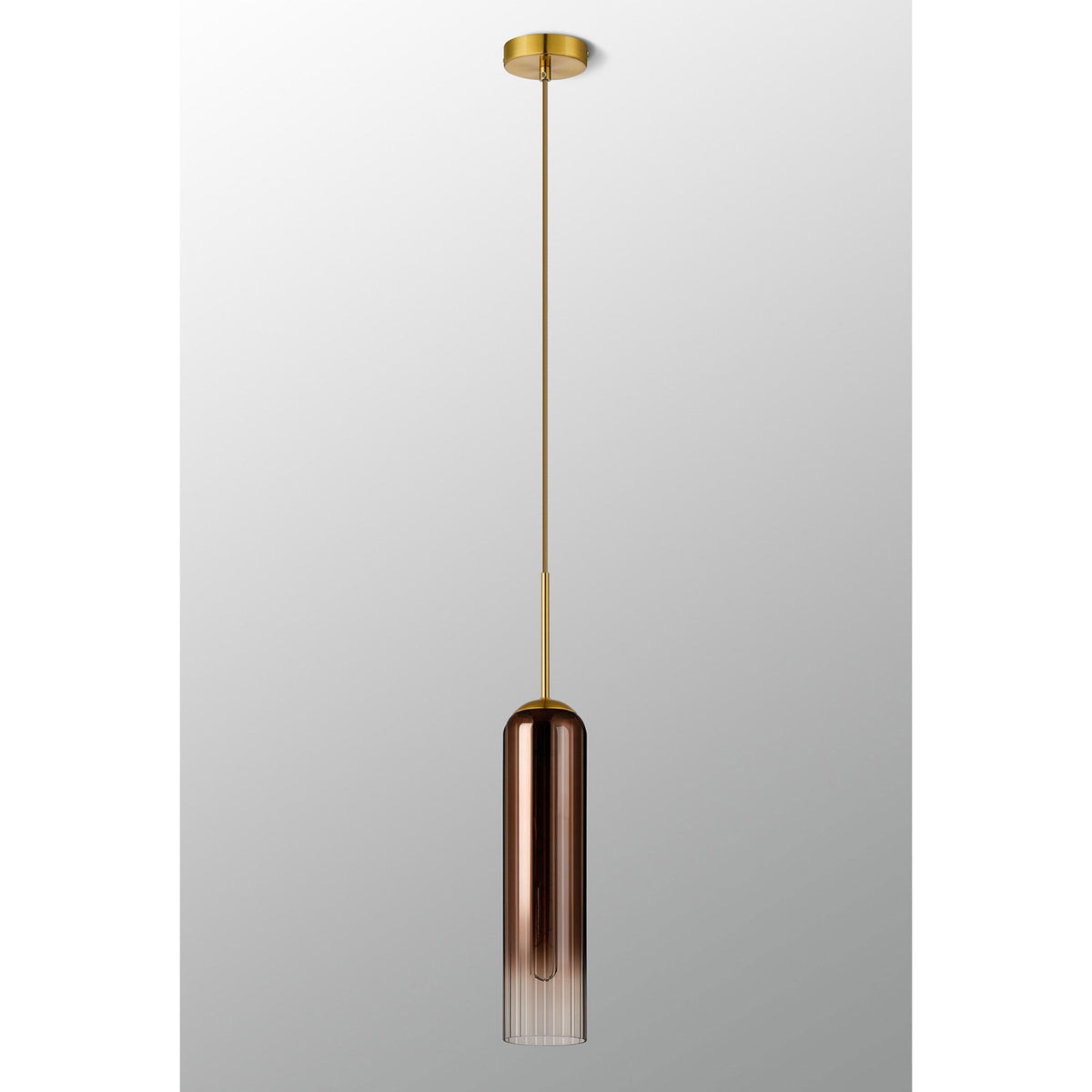 Hamble Single Pendant in Brass Gold Finish with Copper Fade Glass