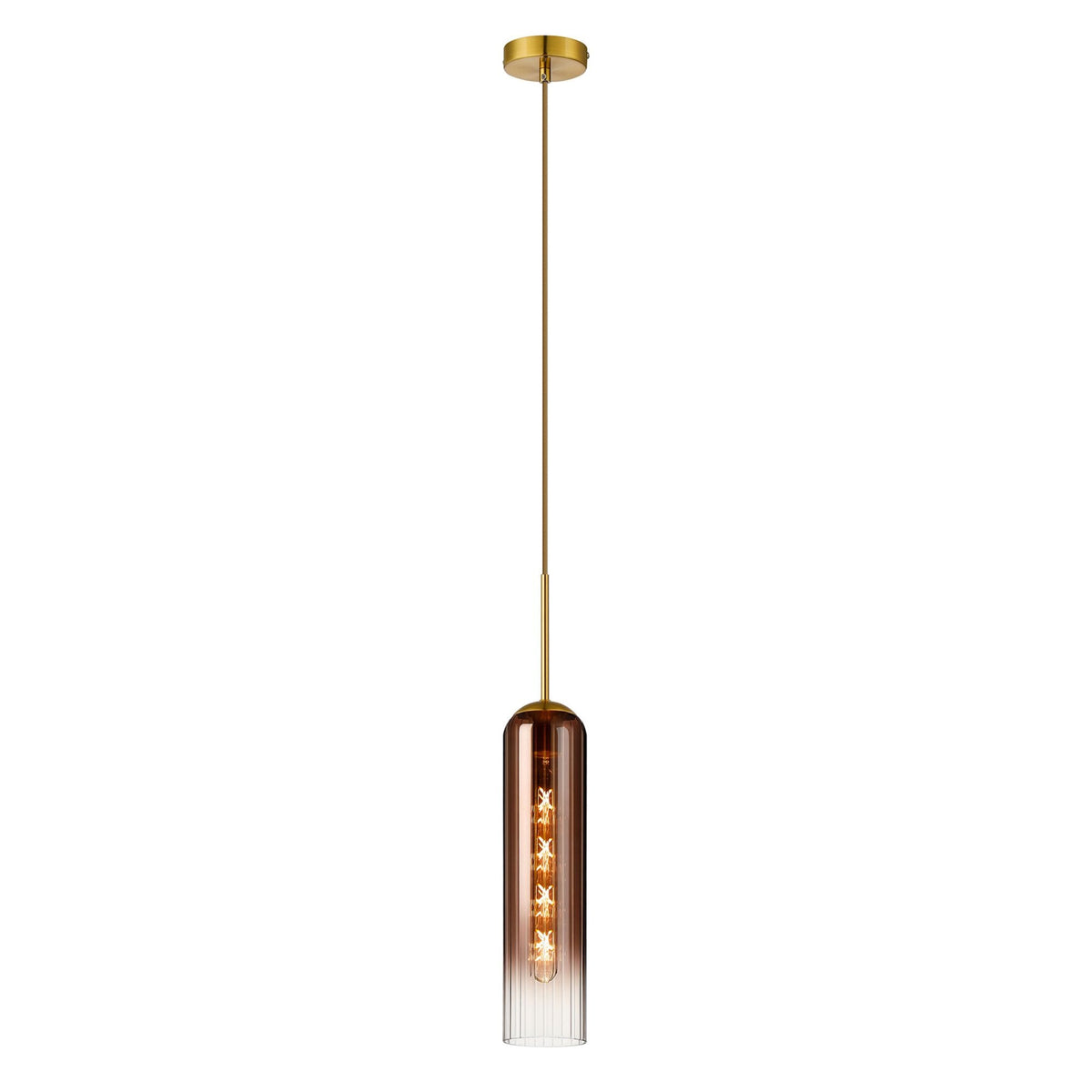 Hamble Single Pendant in Brass Gold Finish with Copper Fade Glass