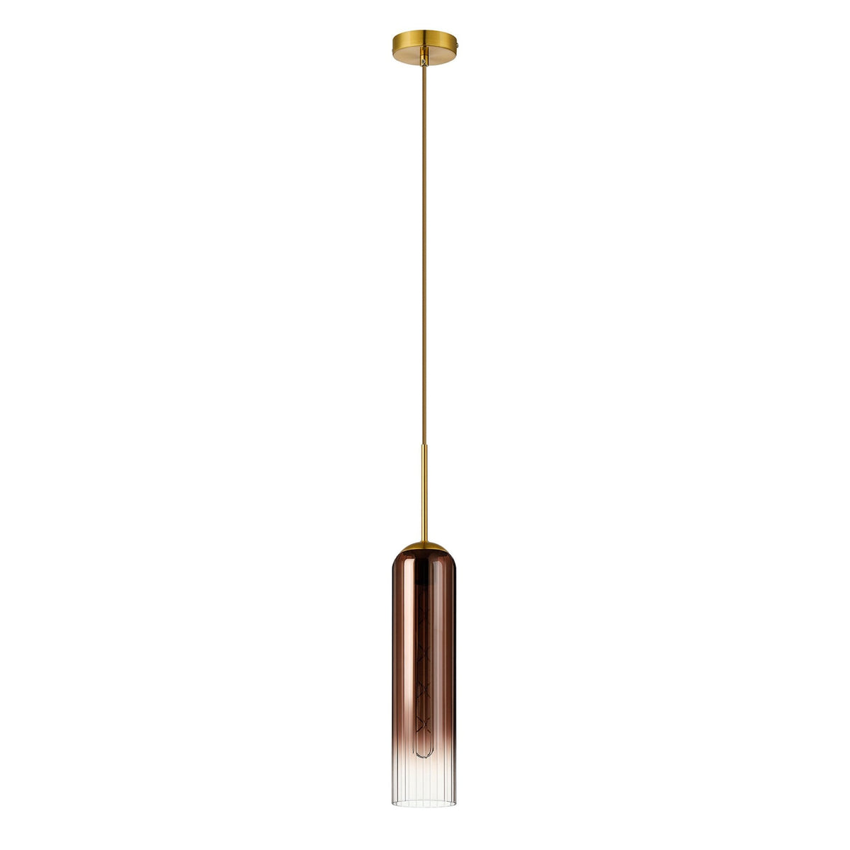 Hamble Single Pendant in Brass Gold Finish with Copper Fade Glass