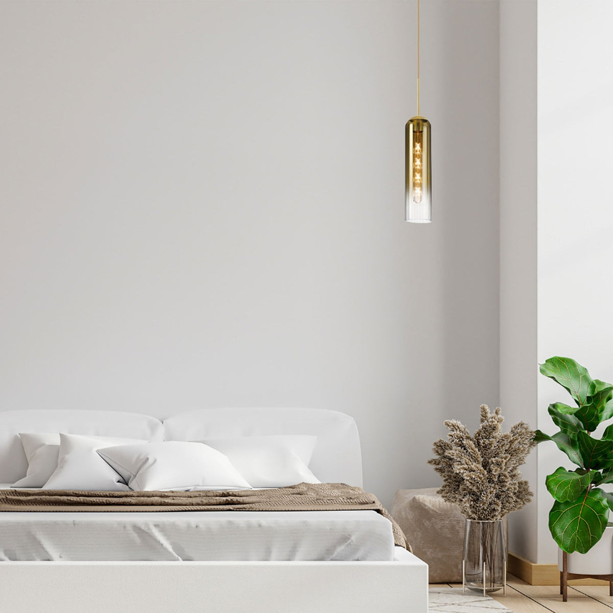 Hamble Single Pendant in Brass Gold Finish with Gold Fade Glass