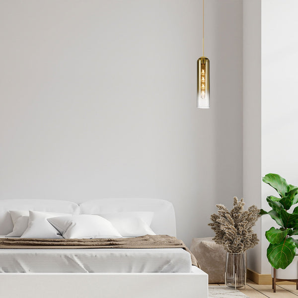 Hamble Single Pendant in Brass Gold Finish with Gold Fade Glass