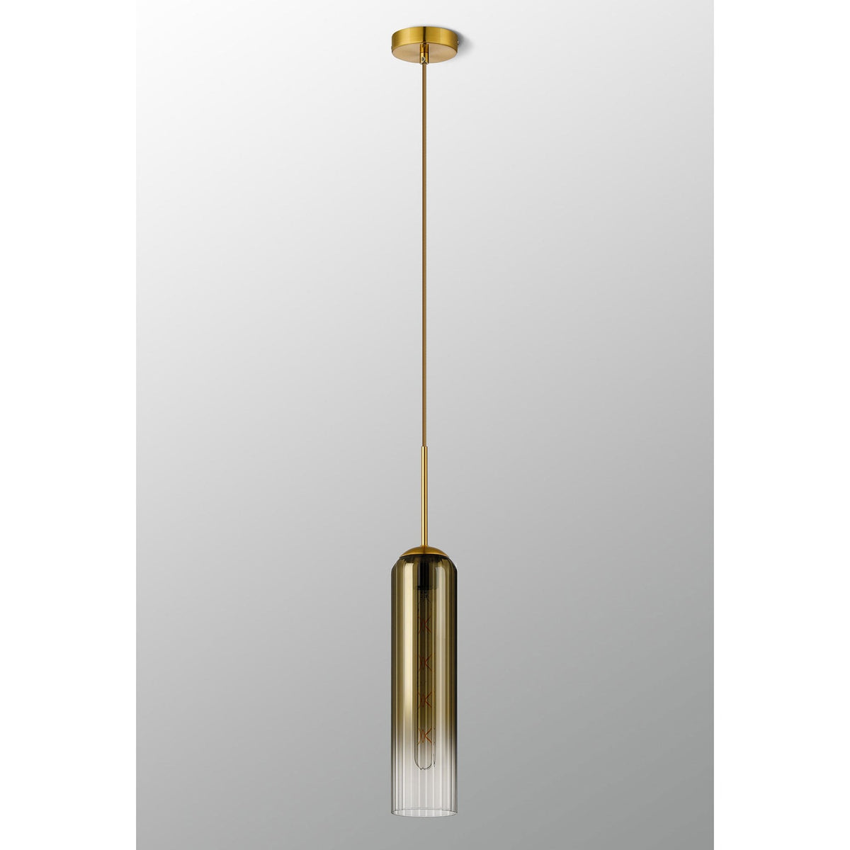 Hamble Single Pendant in Brass Gold Finish with Gold Fade Glass