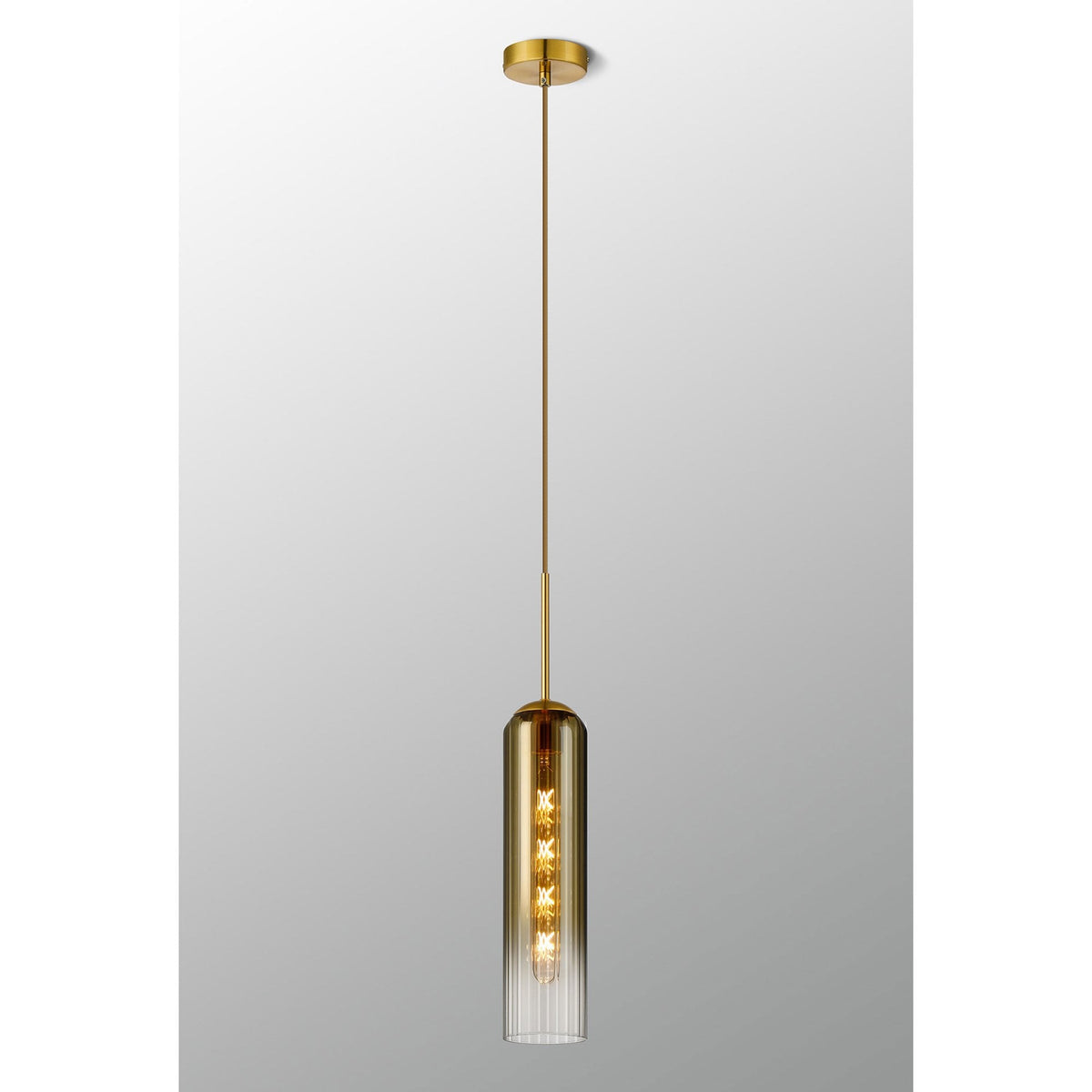 Hamble Single Pendant in Brass Gold Finish with Gold Fade Glass