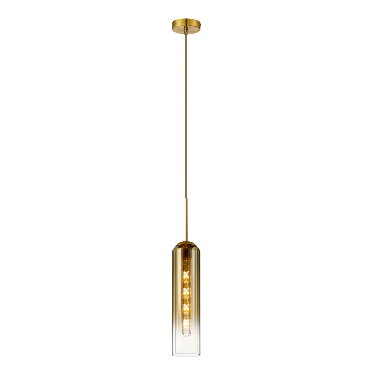 Hamble Single Pendant in Brass Gold Finish with Gold Fade Glass