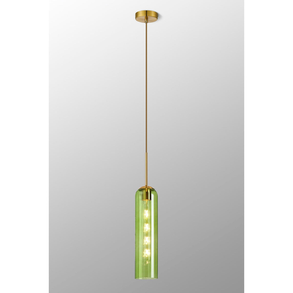Hamble Single Pendant in Brass Gold Finish with Green Glass