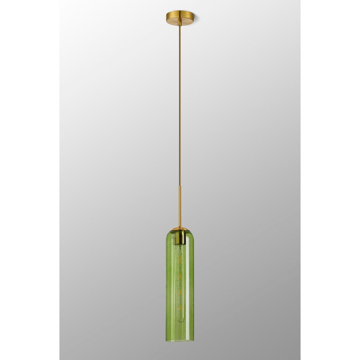 Hamble Single Pendant in Brass Gold Finish with Green Glass