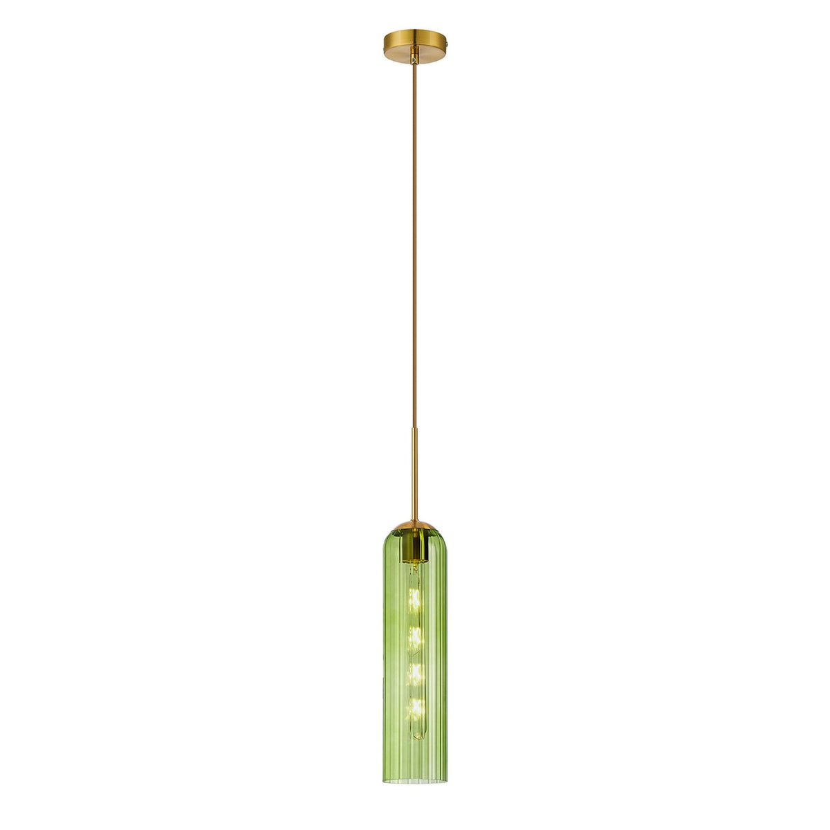 Hamble Single Pendant in Brass Gold Finish with Green Glass