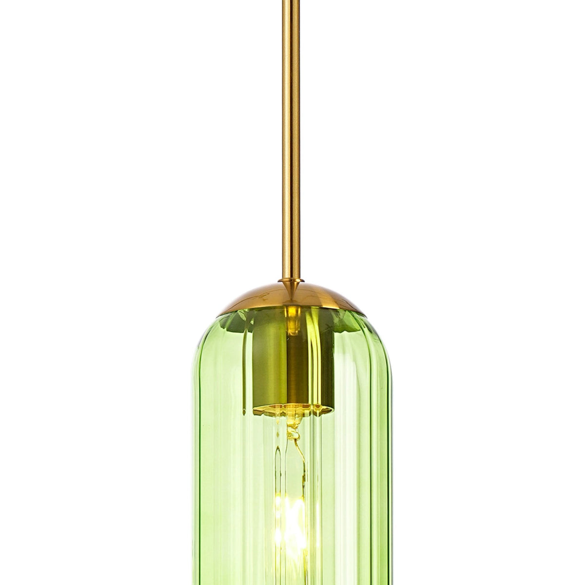 Hamble Single Pendant in Brass Gold Finish with Green Glass