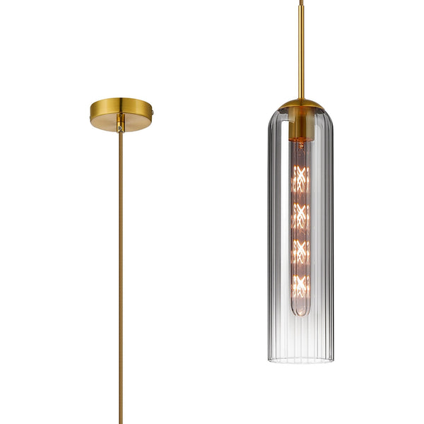 Hamble Single Pendant in Brass Gold Finish with Smoke Fade Glass