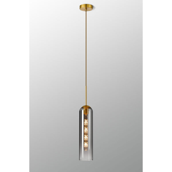 Hamble Single Pendant in Brass Gold Finish with Smoke Fade Glass