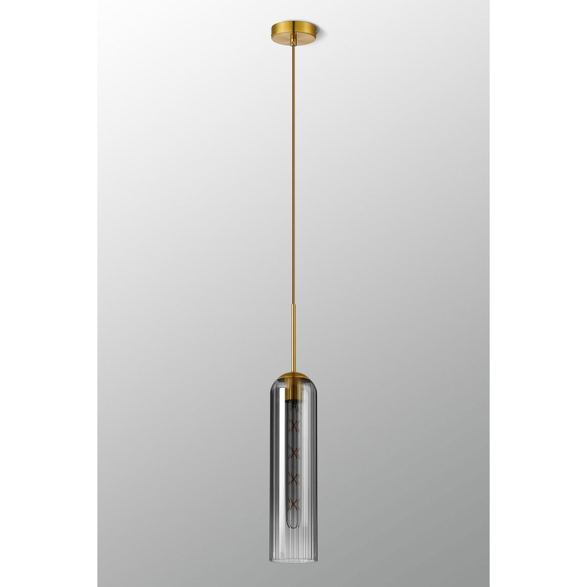 Hamble Single Pendant in Brass Gold Finish with Smoke Fade Glass