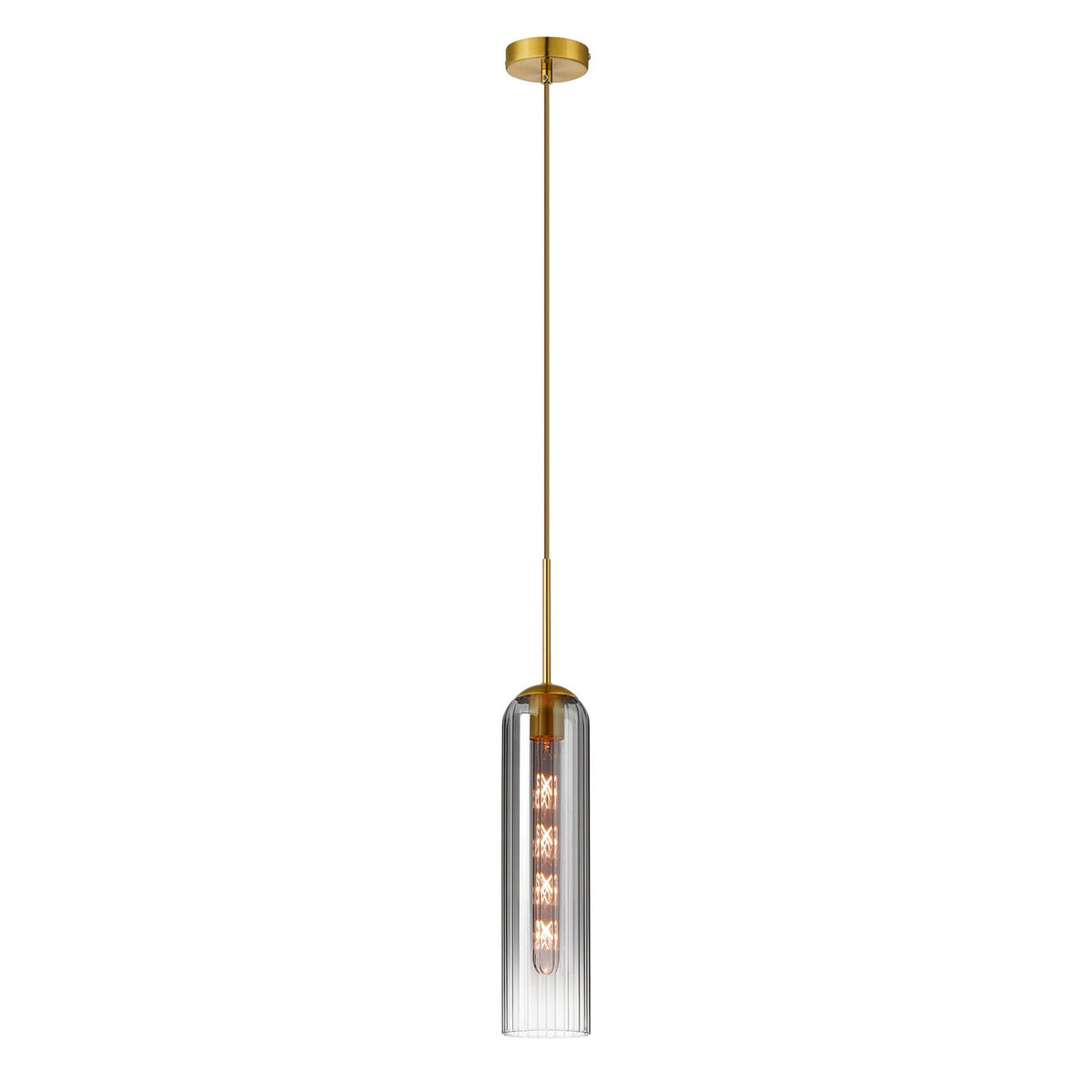 Hamble Single Pendant in Brass Gold Finish with Smoke Fade Glass