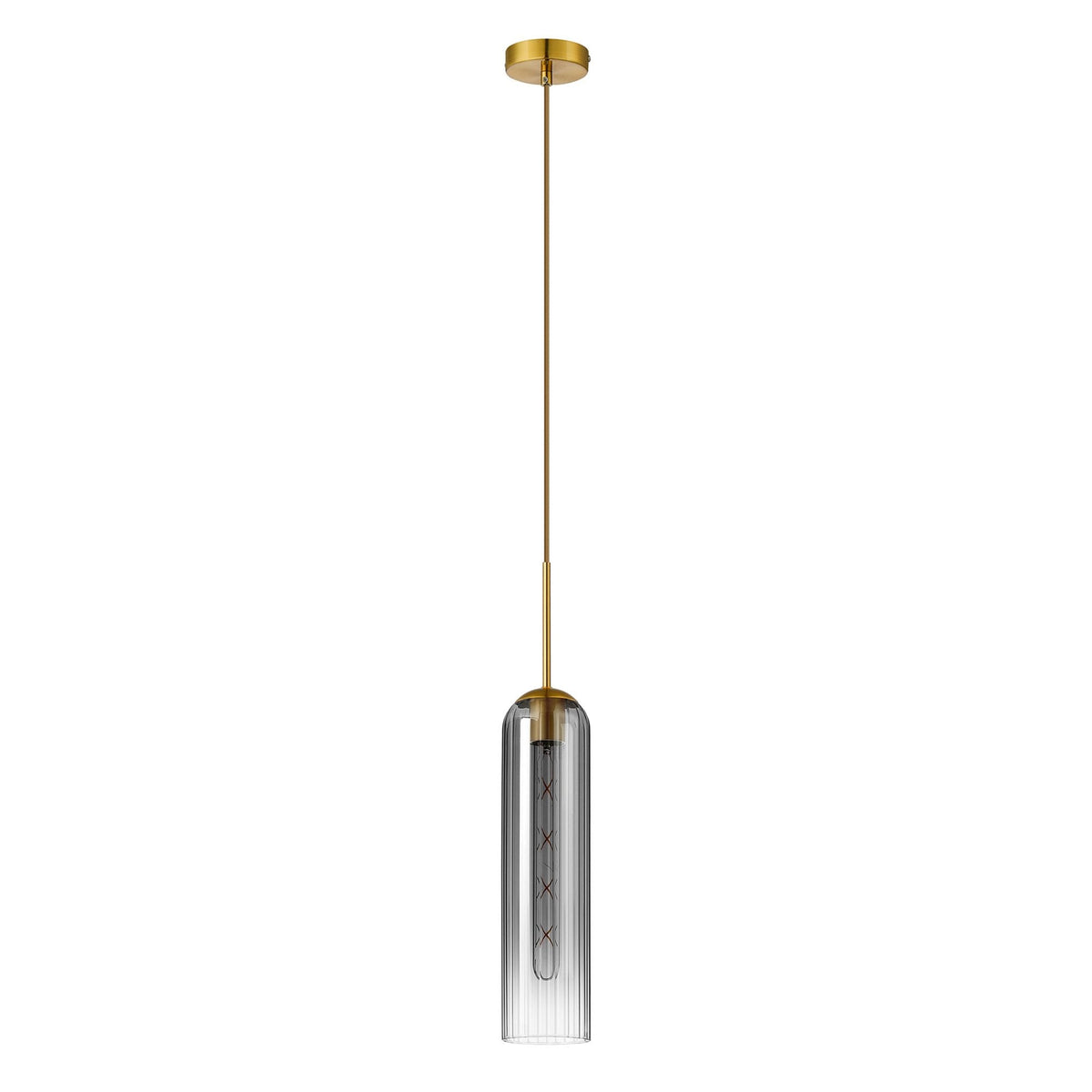 Hamble Single Pendant in Brass Gold Finish with Smoke Fade Glass