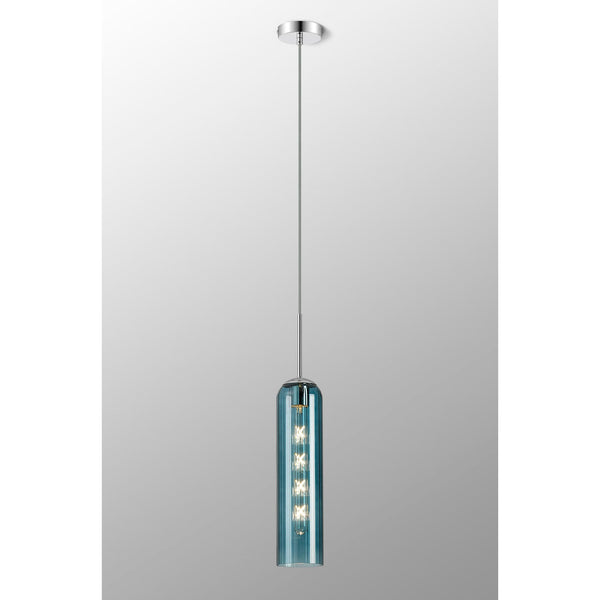 Hamble Single Pendant in Polished Nickel Finish with Blue Glass