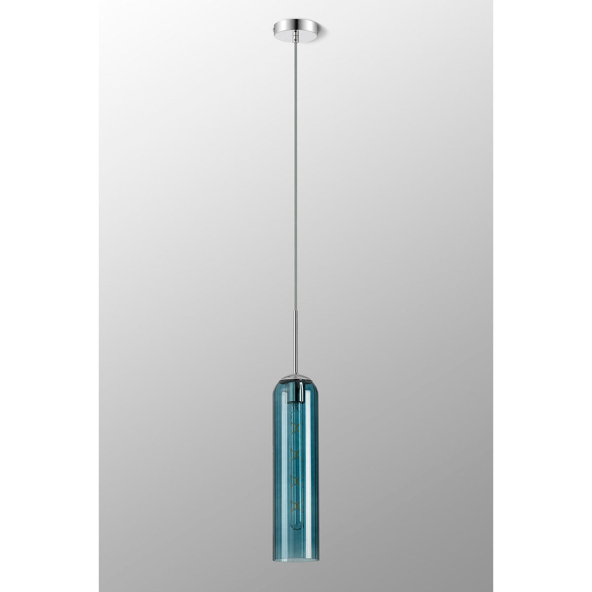 Hamble Single Pendant in Polished Nickel Finish with Blue Glass