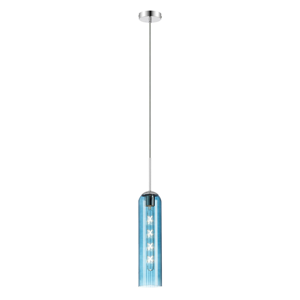 Hamble Single Pendant in Polished Nickel Finish with Blue Glass