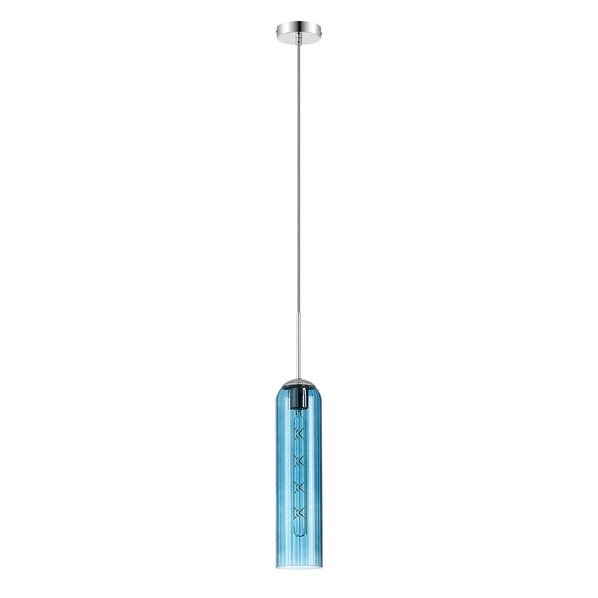 Hamble Single Pendant in Polished Nickel Finish with Blue Glass