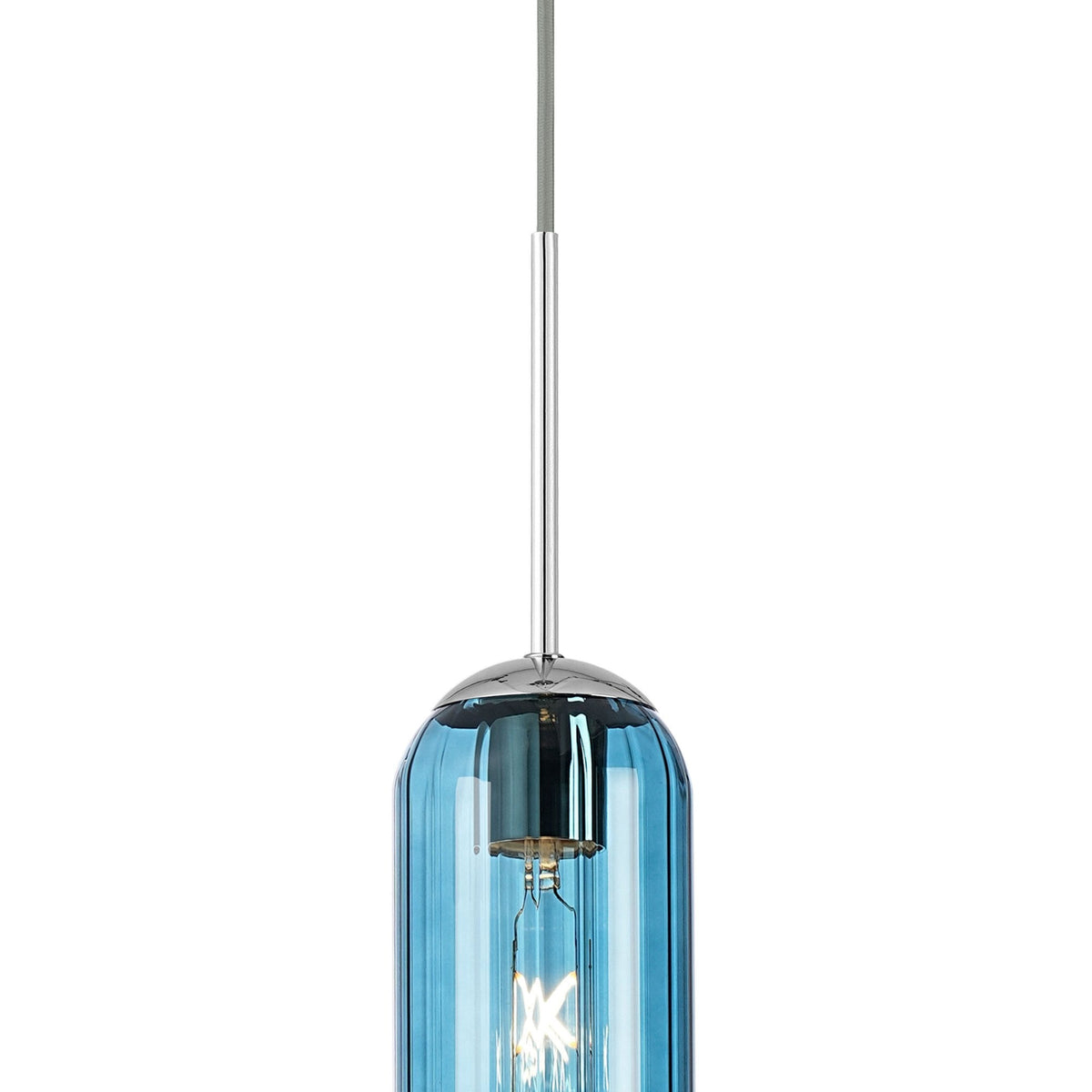 Hamble Single Pendant in Polished Nickel Finish with Blue Glass