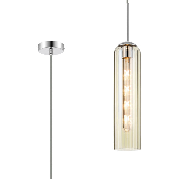 Hamble Single Pendant in Polished Nickel Finish with Cognac Glass